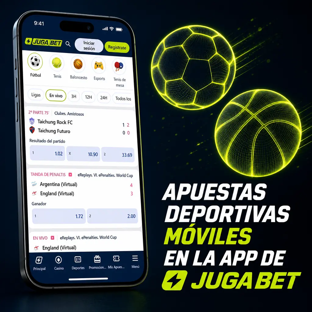 Apuestas Live y Line en la app de Jugabet: fútbol, tenis, básquetbol, esports y más, con cuotas en vivo actualizadas.