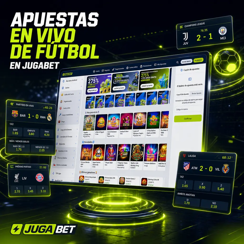 Apuestas en vivo de fútbol en Jugabet con cuotas actualizadas al instante, estadísticas del partido y mercados dinámicos.