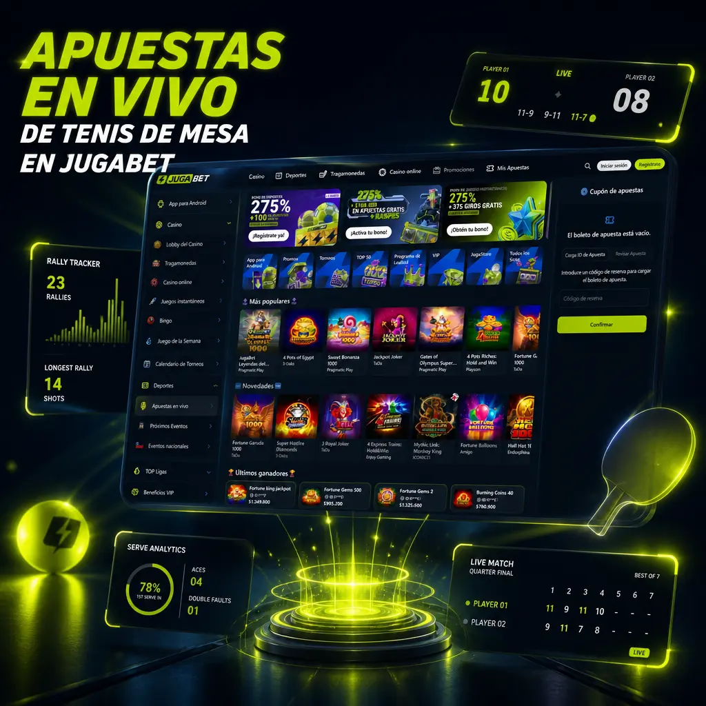 Cuotas en vivo de tenis de mesa en Jugabet con mercados de hándicap, total de puntos y estadísticas actualizadas punto a punto