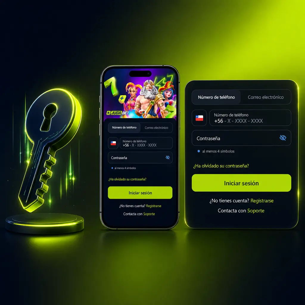 Pantalla de inicio de sesión en Jugabet Chile para acceder a la cuenta, saldo y bonos activos