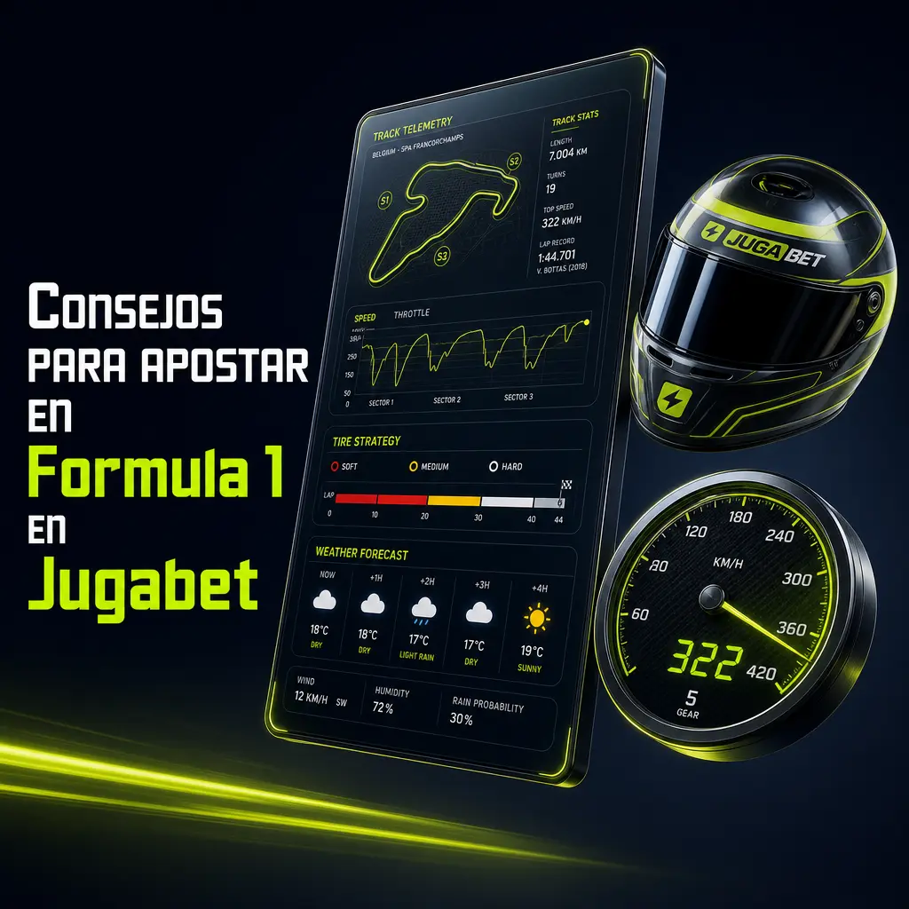 Consejos para apostar en Fórmula 1 en Jugabet: forma reciente, clima, clasificación y gestión de bankroll para la temporada 2026.