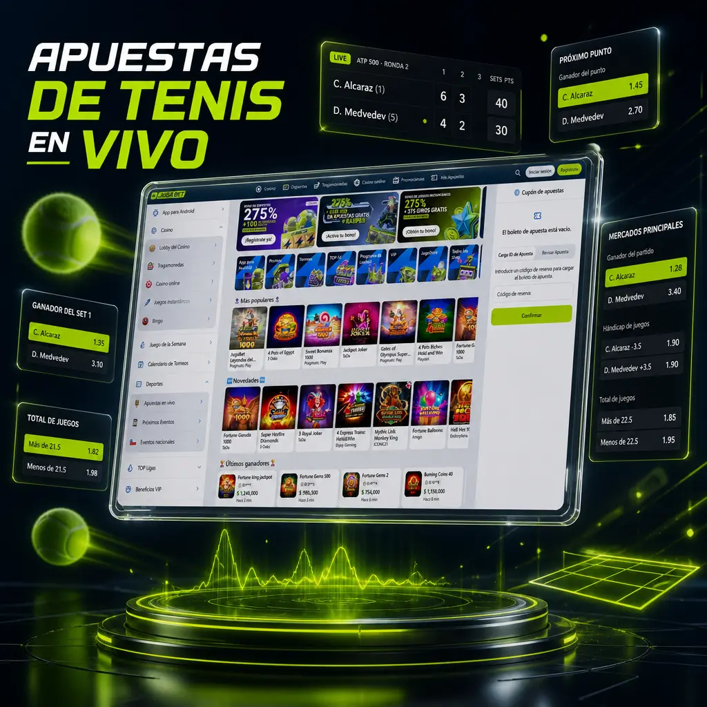 Apuestas de tenis en vivo en Jugabet con cuotas actualizadas punto por punto y marcador en directo