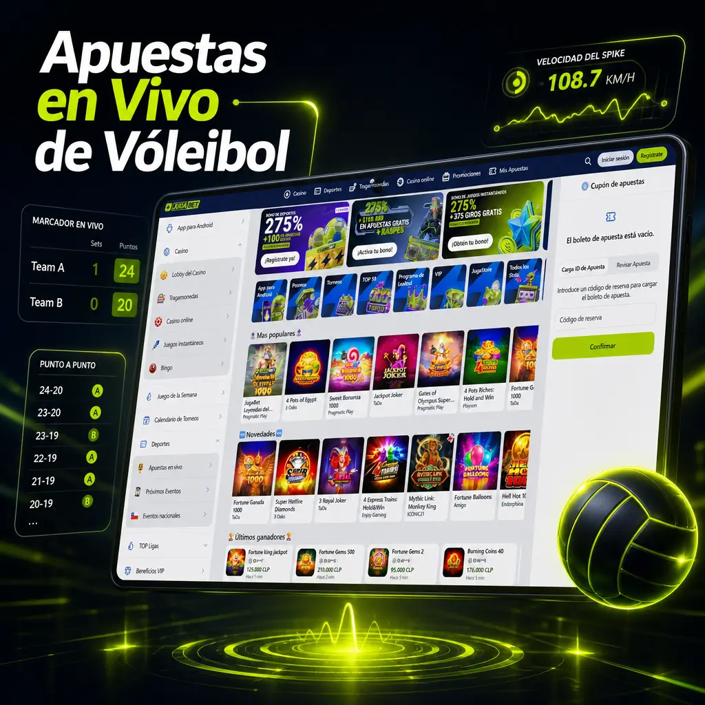 Apuestas en vivo de vóleibol en Jugabet: cuotas actualizadas por punto, saque, bloqueo y marcador en tiempo real durante el tie-break.