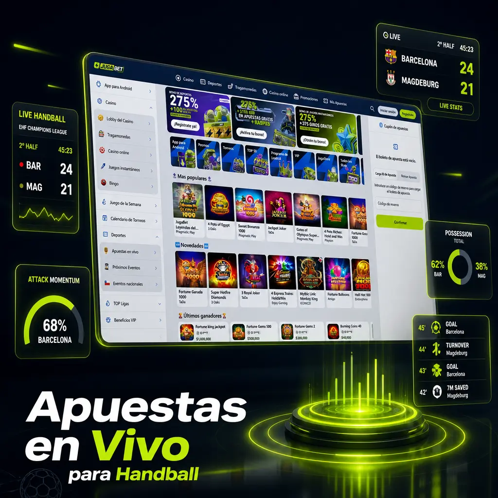 Apuestas en vivo para handball en Jugabet: cuotas actualizadas, estadísticas del partido y confirmación rápida de tickets en tiempo real.