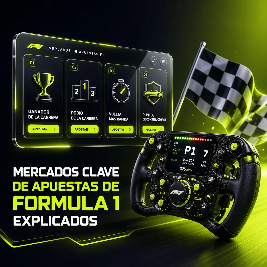 Mercados de apuestas de Fórmula 1 en Jugabet: ganador de carrera, podio, vuelta rápida y más opciones para el GP.