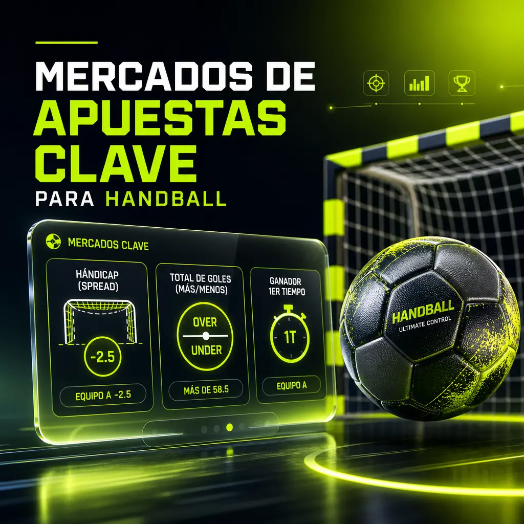 Mercados de apuestas de Jugabet para handball: hándicap, ganador, total de goles, mitades y margen de victoria.