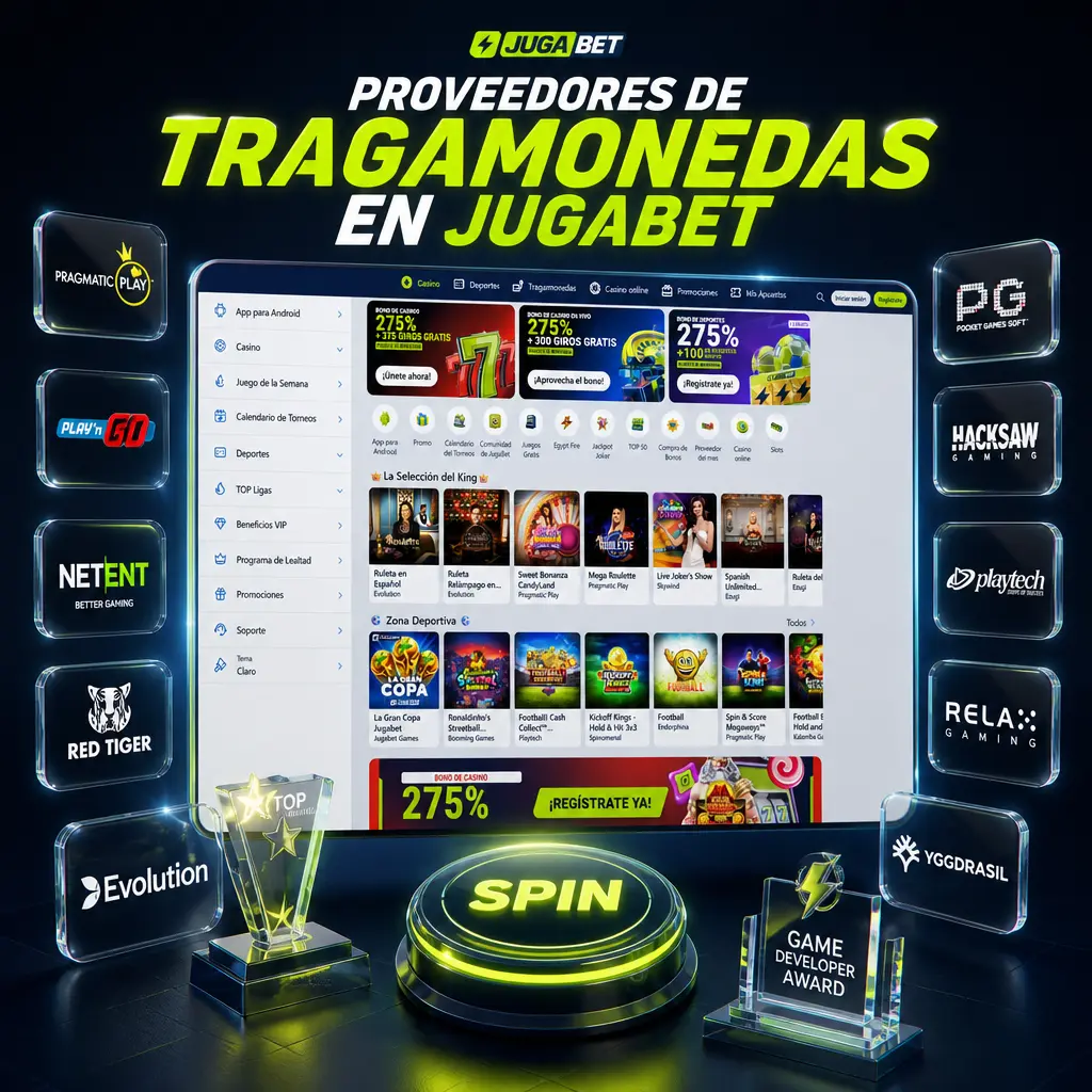 Proveedores de tragamonedas en Jugabet: Pragmatic Play, Play'n GO, NetEnt, Microgaming, Habanero, Hacksaw Gaming y Spribe.