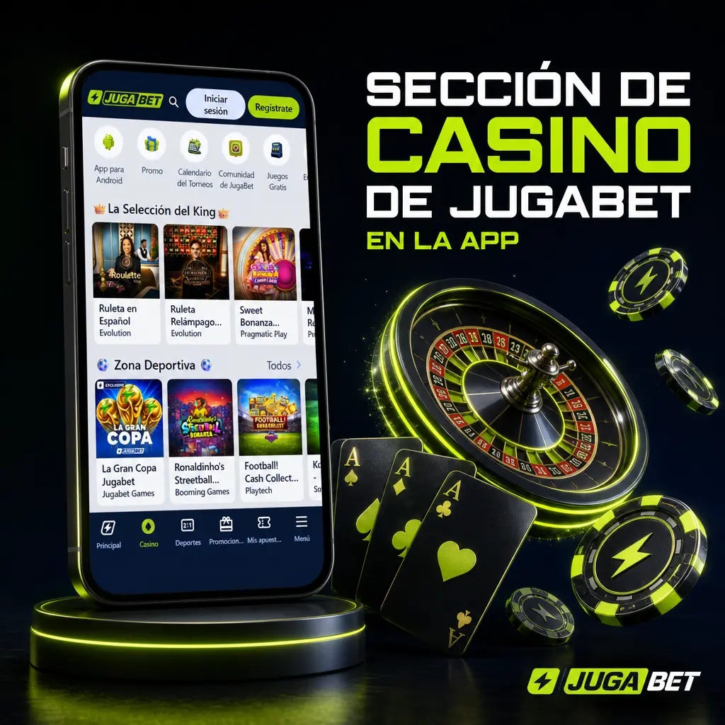 Sección de casino de Jugabet en la app con más de 4.000 juegos, filtros por proveedor y mesas en vivo estables